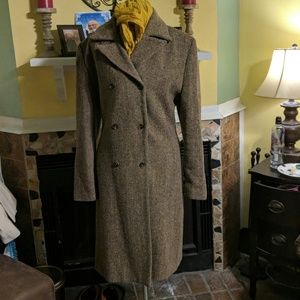 Double breasted brown/tan wool coat